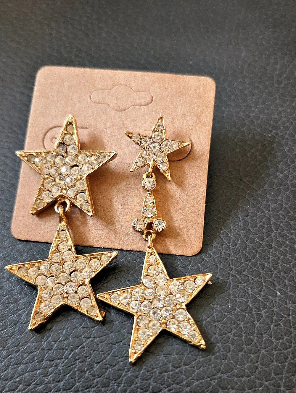 Gold Star Rhinestone Drop Earrings NWT